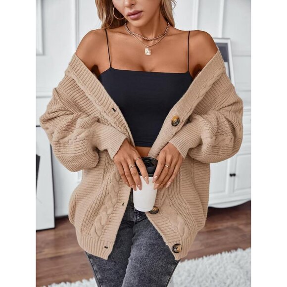 Women's Cable Knit Sweater Chunky Cardigan Medium Oversized Warm Cozy Fashion - Picture 5 of 9